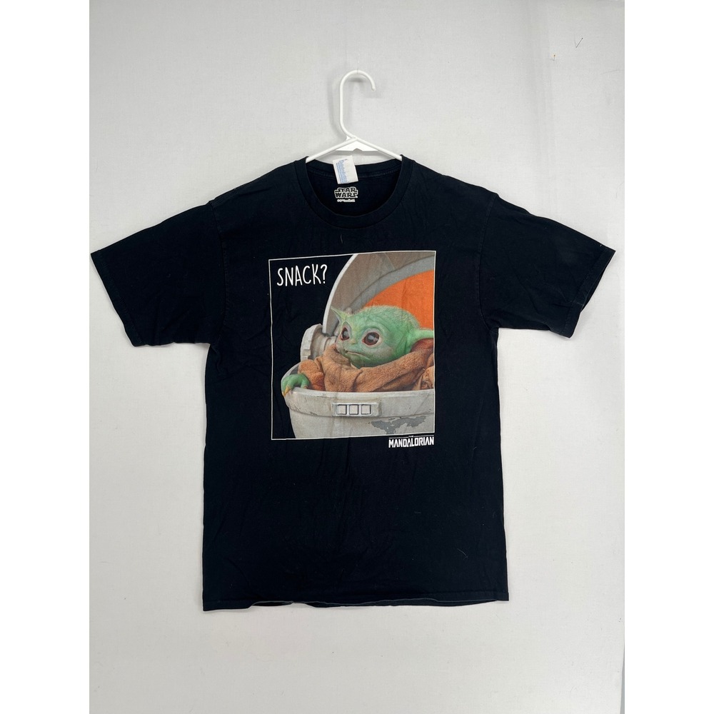Star Wars Mandalorian Grogu Baby Yoda Snack Graphic T-Shirt Black Size M Cotton